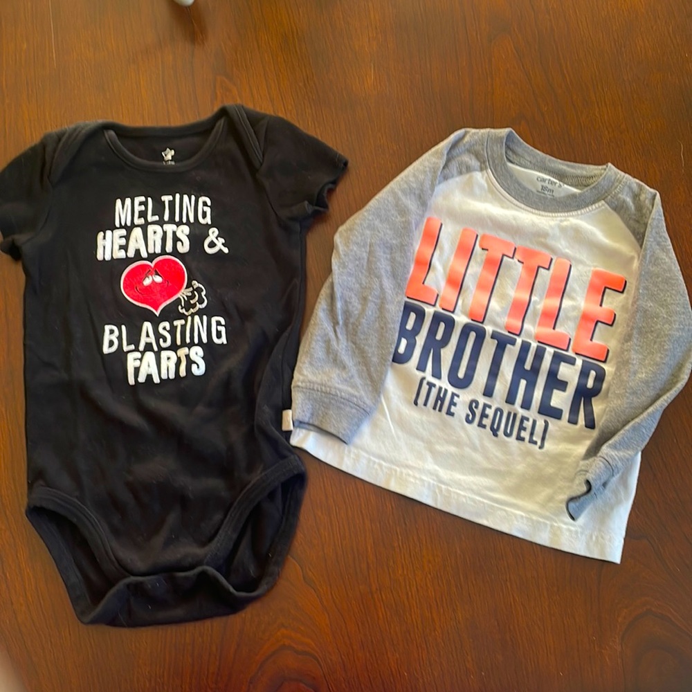 Bundle of 1 bodysuit and one long sleeve shirt 18 months